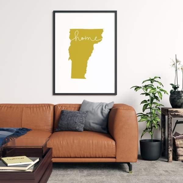 Vermont ’home’ state silhouette - 5x7 Unframed Print / GoldenRod - Home Silhouette
