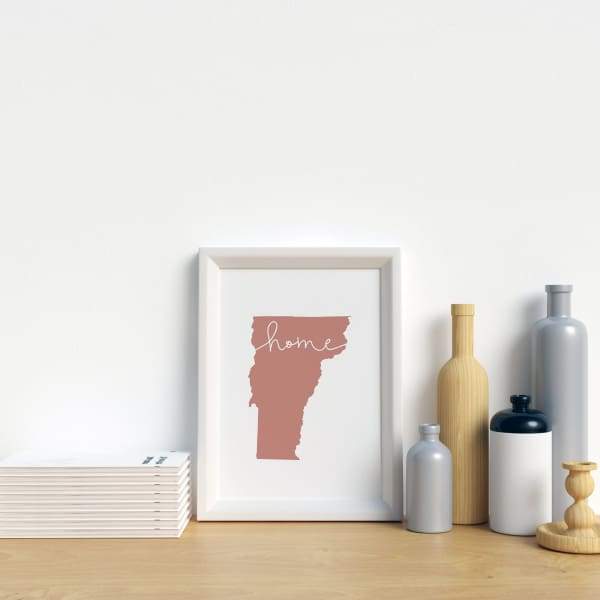 Vermont ’home’ state silhouette - 5x7 Unframed Print / RosyBrown - Home Silhouette