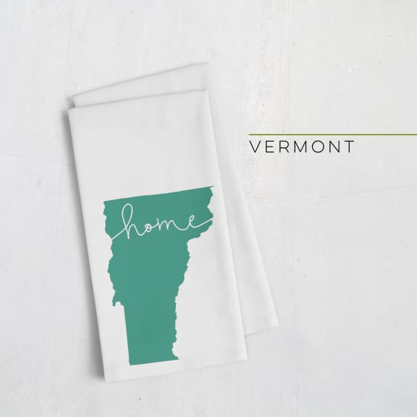 Vermont ’home’ state silhouette - Tea Towel / MediumSeaGreen - Home Silhouette