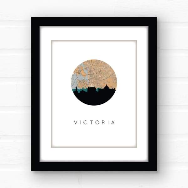 Victoria British Columbia city skyline with vintage Victoria map - City Map Skyline