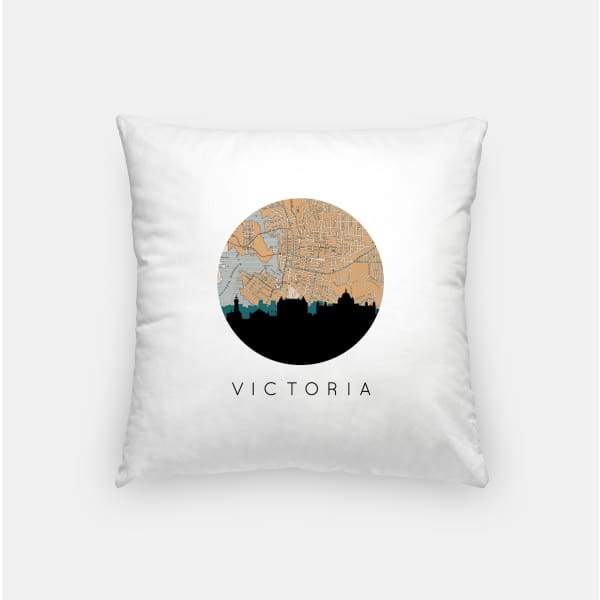 Victoria British Columbia city skyline with vintage Victoria map - Pillow | Square - City Map Skyline