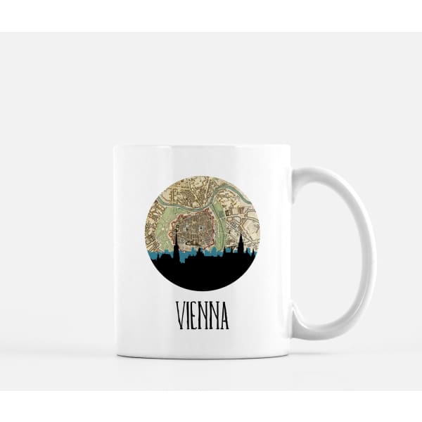 Vienna city skyline with vintage Vienna map - Mug | 11 oz - City Map Skyline