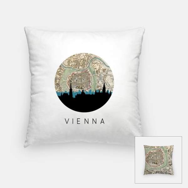 Vienna city skyline with vintage Vienna map - Pillow | Square - City Map Skyline