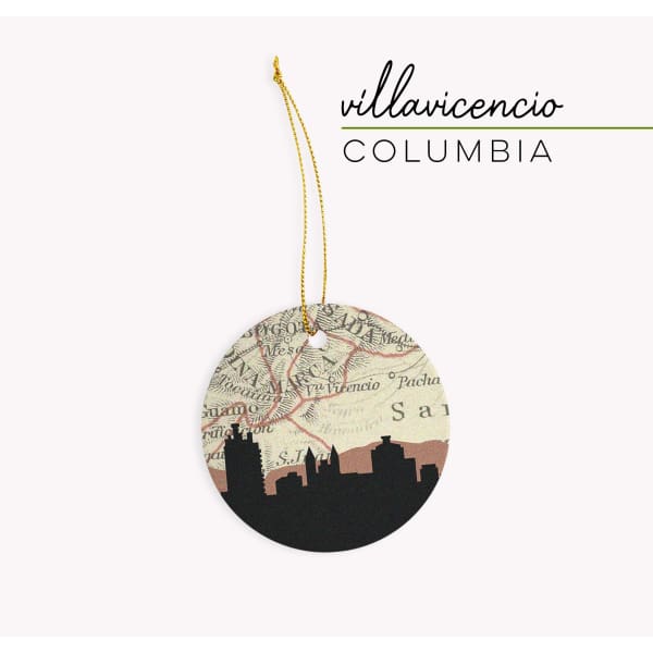 Villavicencio Colombia city skyline with vintage Villavicencio map - Ornament - City Map Skyline