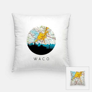 Waco Texas city skyline with vintage Waco map - Pillow | Square - City Map Skyline