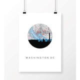 Washington DC city skyline with vintage map - 5x7 Unframed Print - City Map Skyline