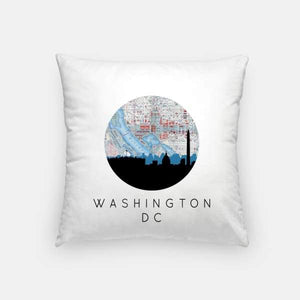 Washington DC city skyline with vintage map - Pillow | Square - City Map Skyline