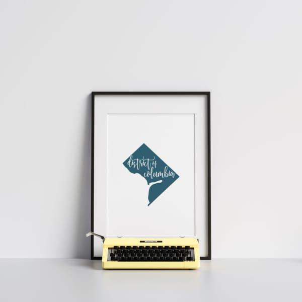 Washington DC State Silhouette - 5x7 Unframed Print / Teal - State Song