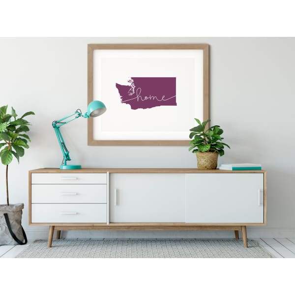 Washington ’home’ state silhouette - 5x7 Unframed Print / Purple - Home Silhouette
