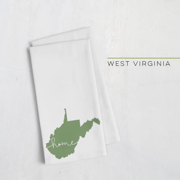 West Virginia ’home’ state silhouette - Tea Towel / DarkGreen - Home Silhouette