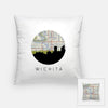Wichita Kansas city skyline with vintage Wichita map - Pillow | Square - City Map Skyline
