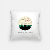 Williamsburg Virginia city skyline with vintage Williamsburg map - Pillow | Square - City Map Skyline