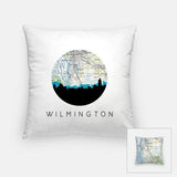 Wilmington North Carolina city skyline with vintage Wilmington map - Pillow | Square - City Map Skyline