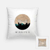 Winnipeg Manitoba city skyline with vintage Winnipeg map - Pillow | Square - City Map Skyline