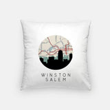 Winston Salem North Carolina city skyline with vintage Winston Salem map - Pillow | Square - City Map Skyline