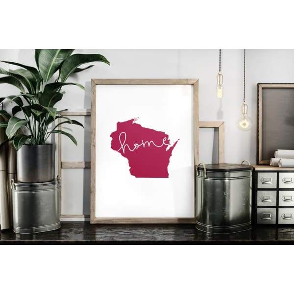 Wisconsin ’home’ state silhouette - 5x7 Unframed Print / Crimson - Home Silhouette