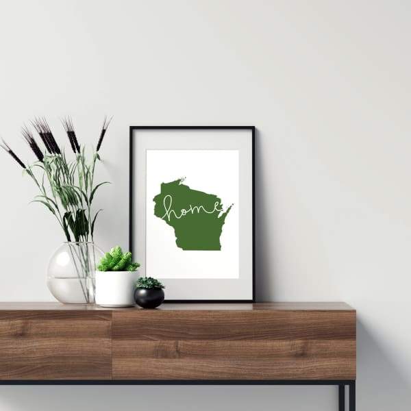 Wisconsin ’home’ state silhouette - 5x7 Unframed Print / DarkGreen - Home Silhouette