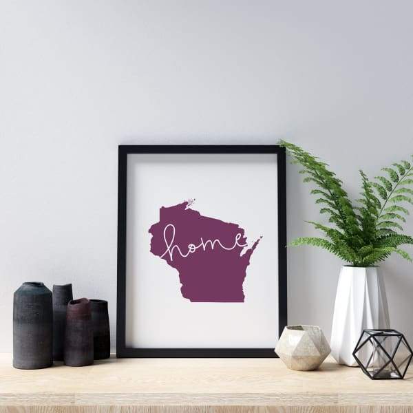 Wisconsin ’home’ state silhouette - 5x7 Unframed Print / Purple - Home Silhouette