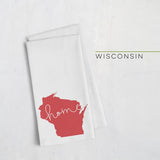 Wisconsin ’home’ state silhouette - Tea Towel / Crimson - Home Silhouette