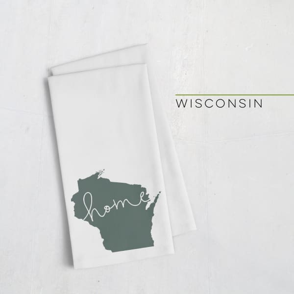 Wisconsin ’home’ state silhouette - Tea Towel / DarkGreen - Home Silhouette
