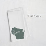 Wisconsin ’home’ state silhouette - Tea Towel / DarkGreen - Home Silhouette