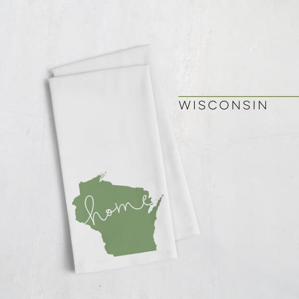 Wisconsin ’home’ state silhouette - Tea Towel / ForestGreen - Home Silhouette