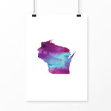 Wisconsin state watercolor - 5x7 Unframed Print / Purple + Blue - State Watercolor