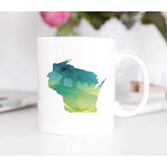 Wisconsin state watercolor - Mug | 11 oz / Yellow + Teal - State Watercolor