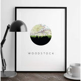 Woodstock Vermont city skyline with vintage Woodstock Vermont map - 5x7 Unframed Print - City Map Skyline
