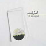Woodstock Vermont city skyline with vintage Woodstock Vermont map - Tea Towel - City Map Skyline