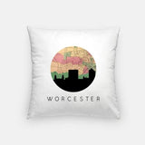 Worcester Massachusetts city skyline with vintage Worcester map - Pillow | Square - City Map Skyline