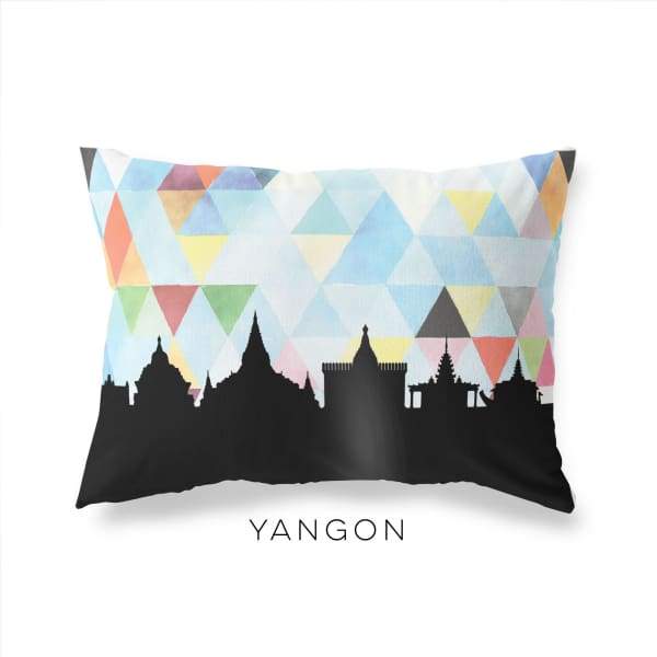 Yangon Myanmar geometric skyline - Pillow | Lumbar / LightSkyBlue - Geometric Skyline