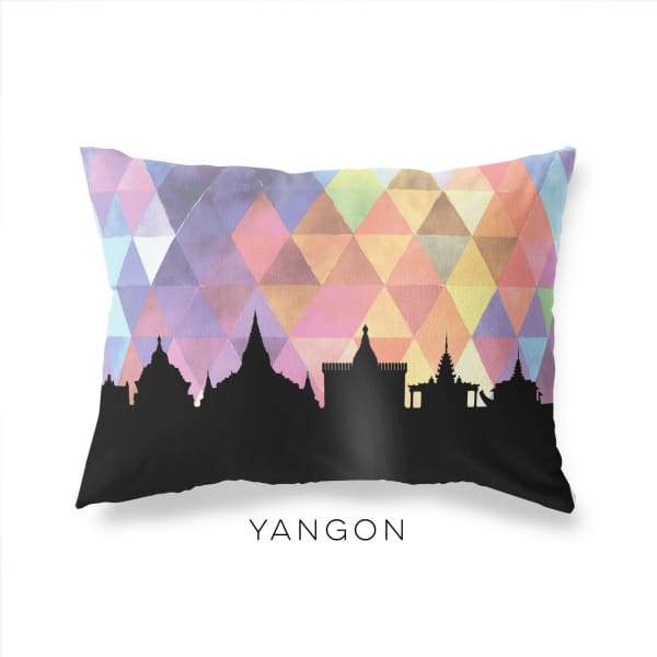 Yangon Myanmar geometric skyline - Pillow | Lumbar / RebeccaPurple - Geometric Skyline