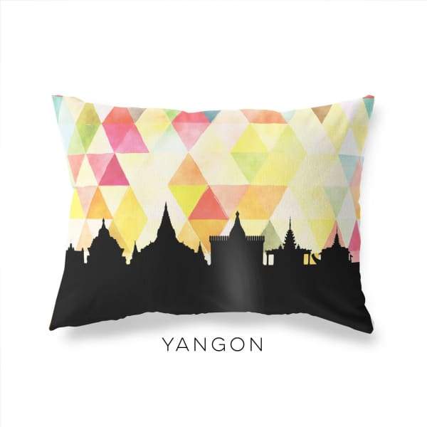 Yangon Myanmar geometric skyline - Pillow | Lumbar / Yellow - Geometric Skyline