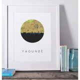 Yaounde Cameroon city skyline with vintage Yaounde map - 5x7 Unframed Print - City Map Skyline